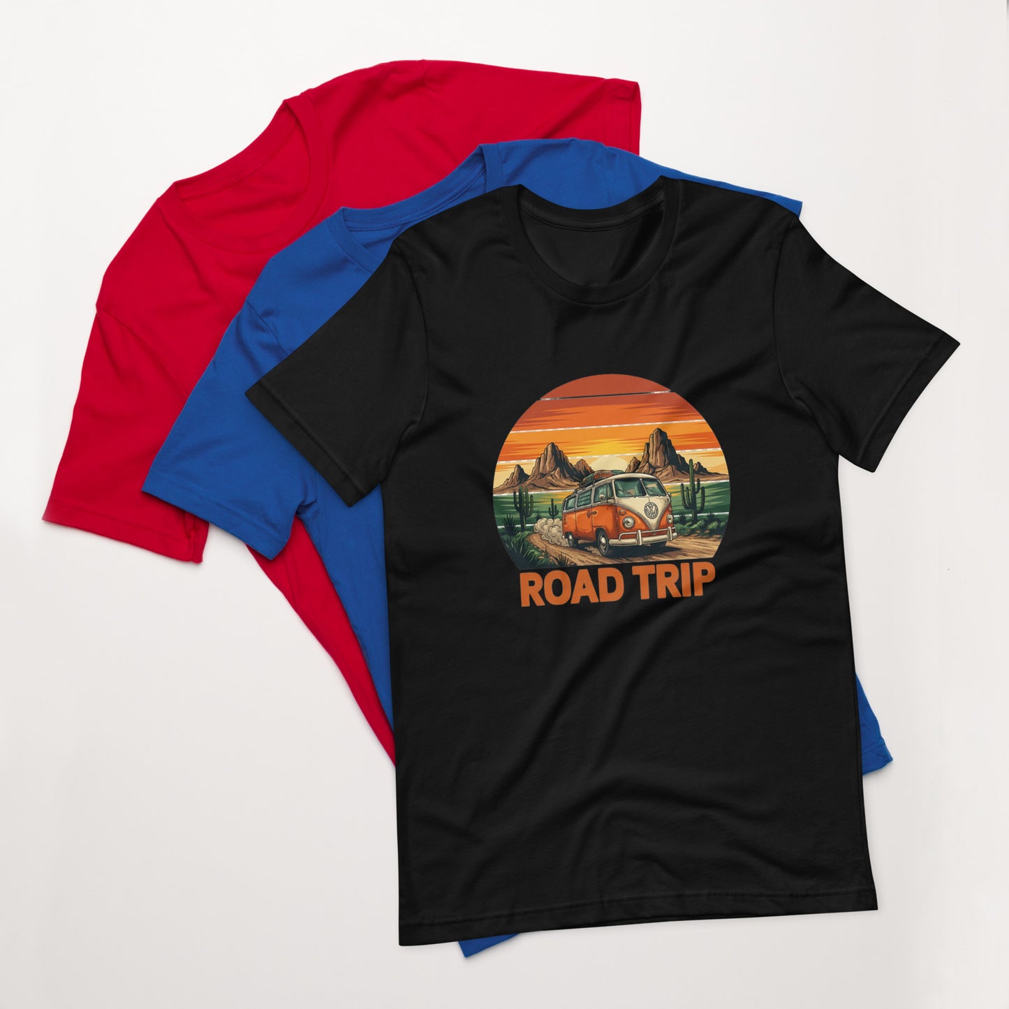 Unisex graphic cotton tee with Road Trip design, adventure shirt for travelers and road warriors