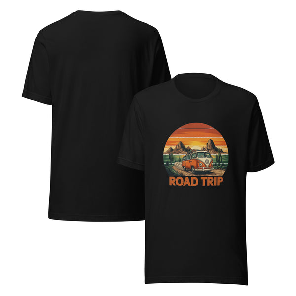 Unisex graphic cotton tee with Road Trip design, adventure shirt for travelers and road warriors