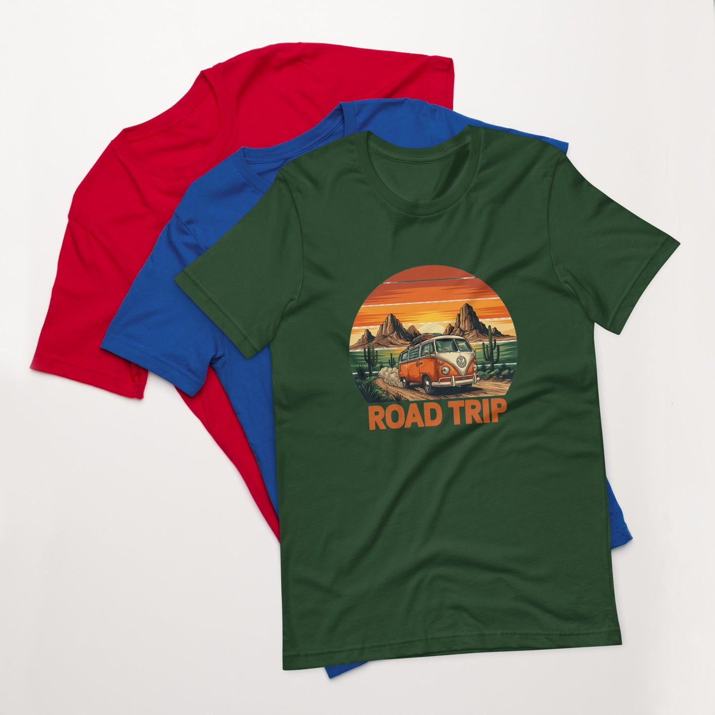Unisex graphic cotton tee with Road Trip design, adventure shirt for travelers and road warriors