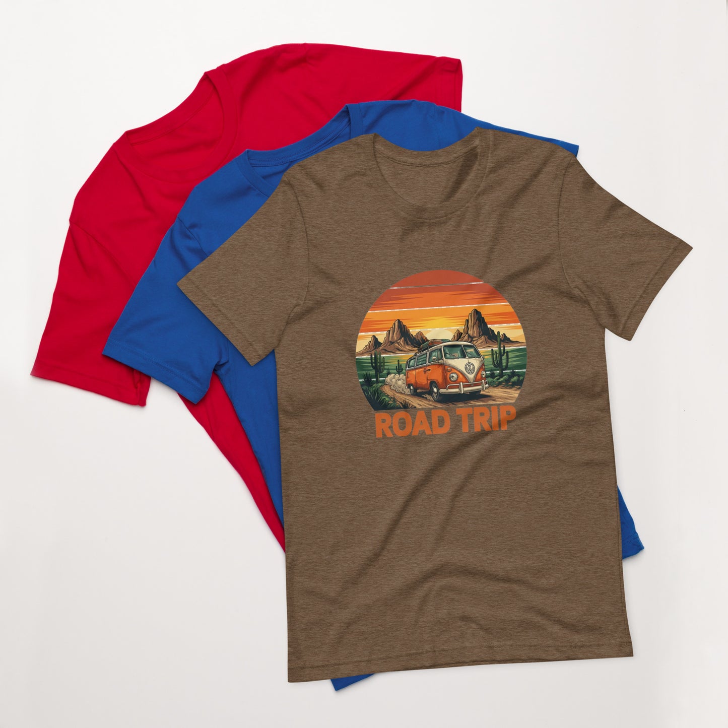 Unisex graphic cotton tee with Road Trip design, adventure shirt for travelers and road warriors
