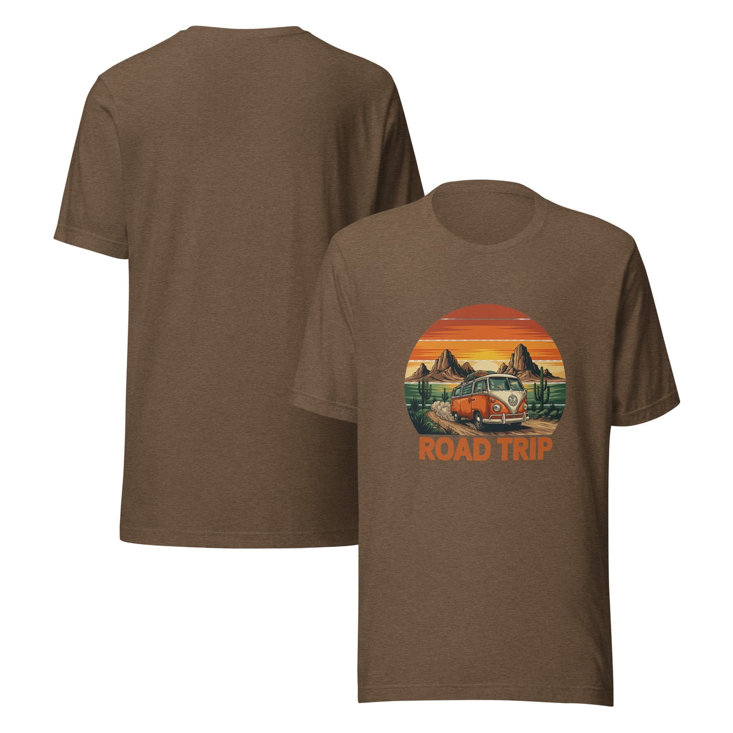 Unisex graphic cotton tee with Road Trip design, adventure shirt for travelers and road warriors