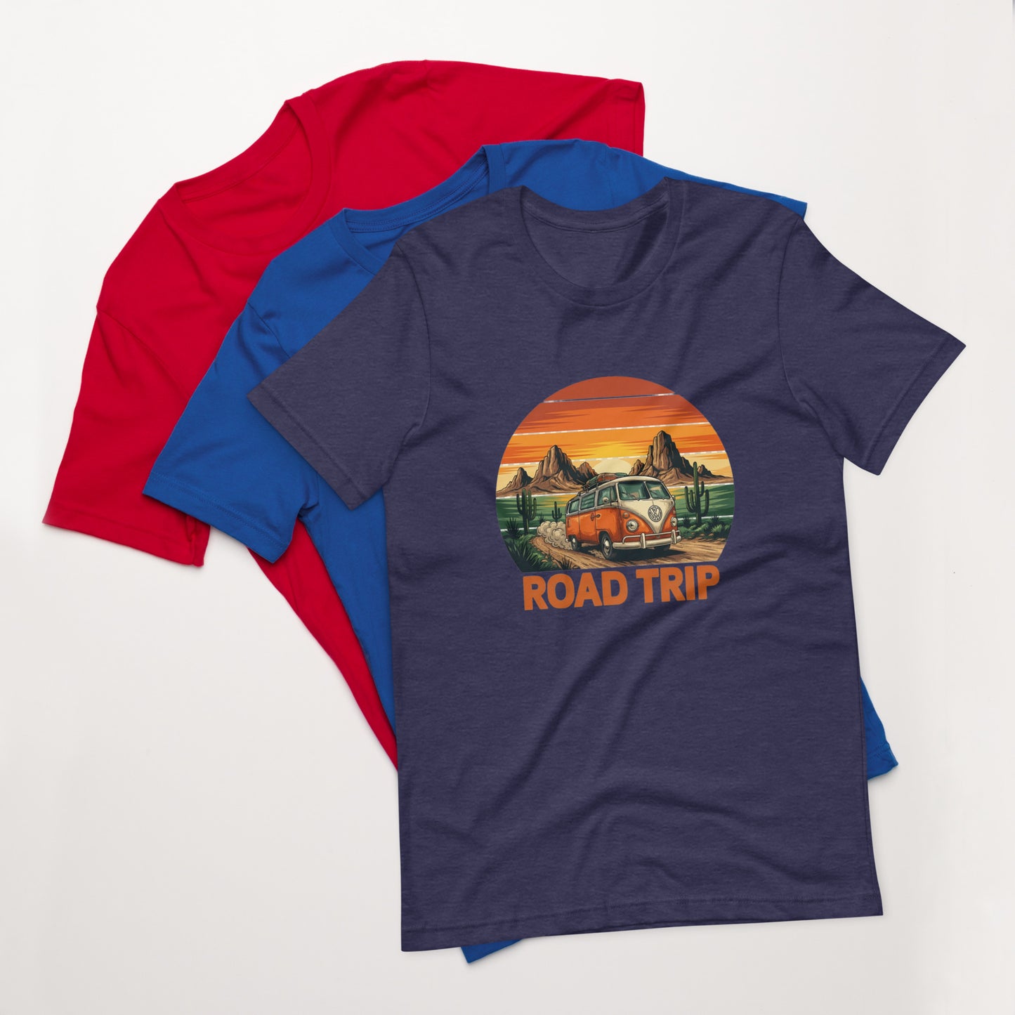 Unisex graphic cotton tee with Road Trip design, adventure shirt for travelers and road warriors