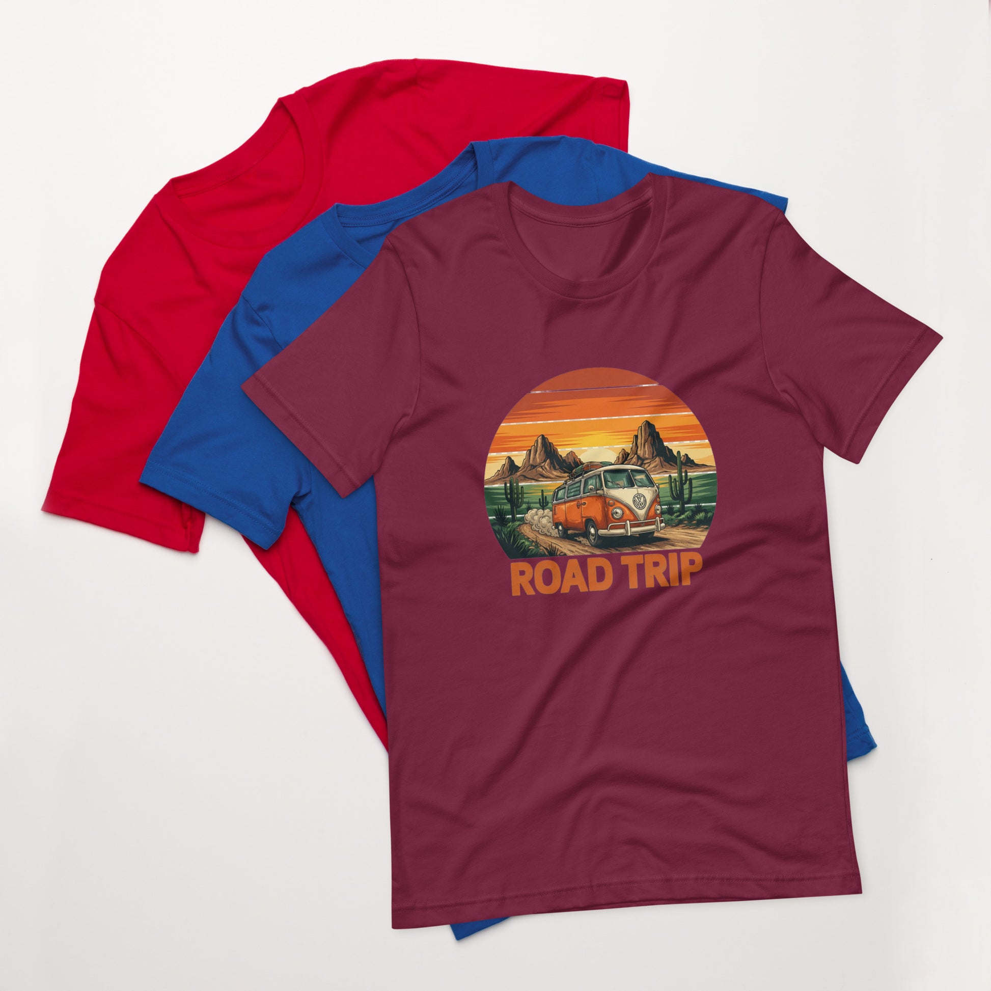 Unisex graphic cotton tee with Road Trip design, adventure shirt for travelers and road warriors