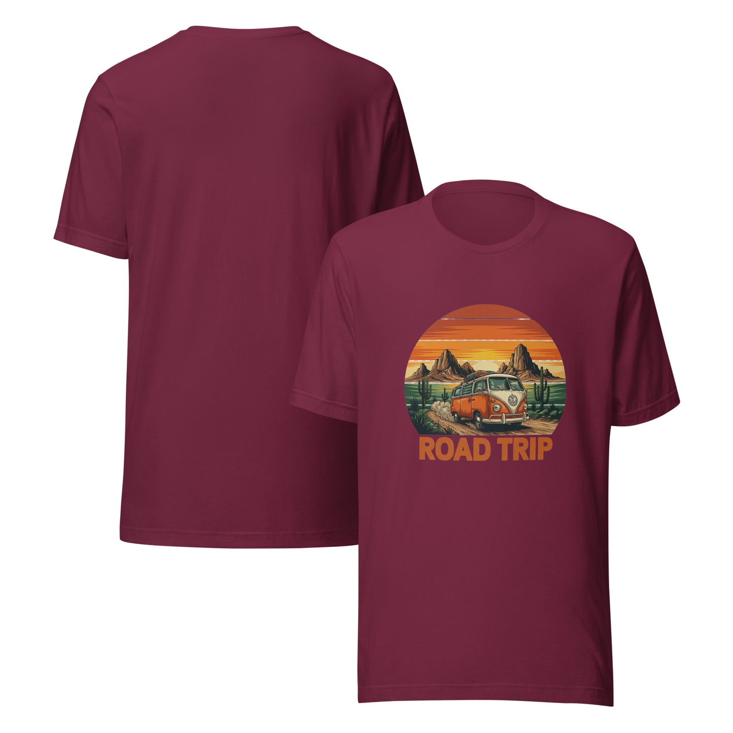 Unisex graphic cotton tee with Road Trip design, adventure shirt for travelers and road warriors