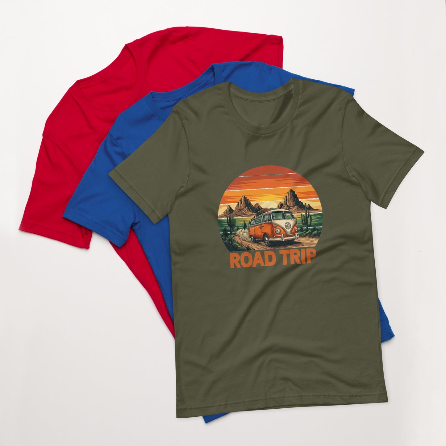 Unisex graphic cotton tee with Road Trip design, adventure shirt for travelers and road warriors