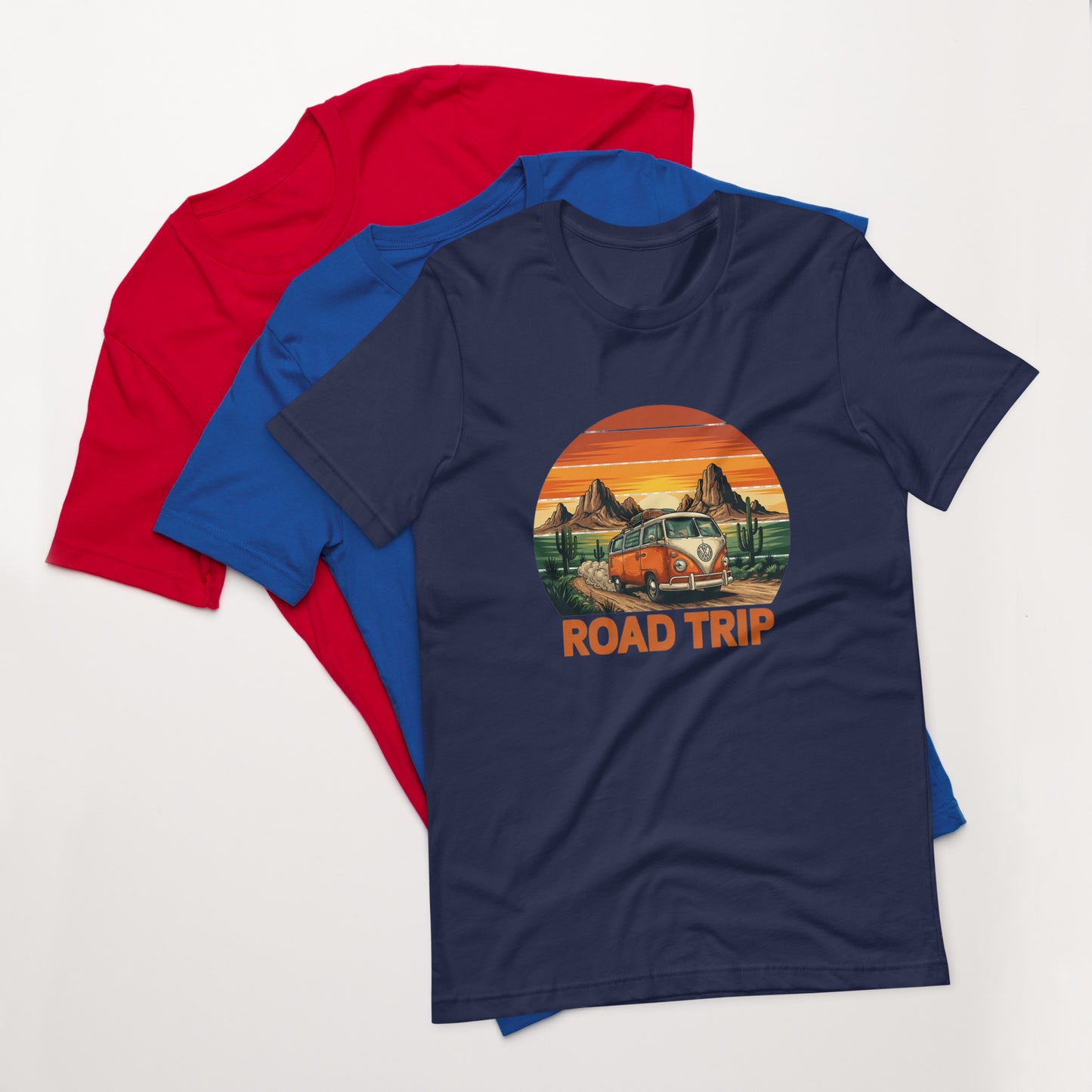 Unisex graphic cotton tee with Road Trip design, adventure shirt for travelers and road warriors