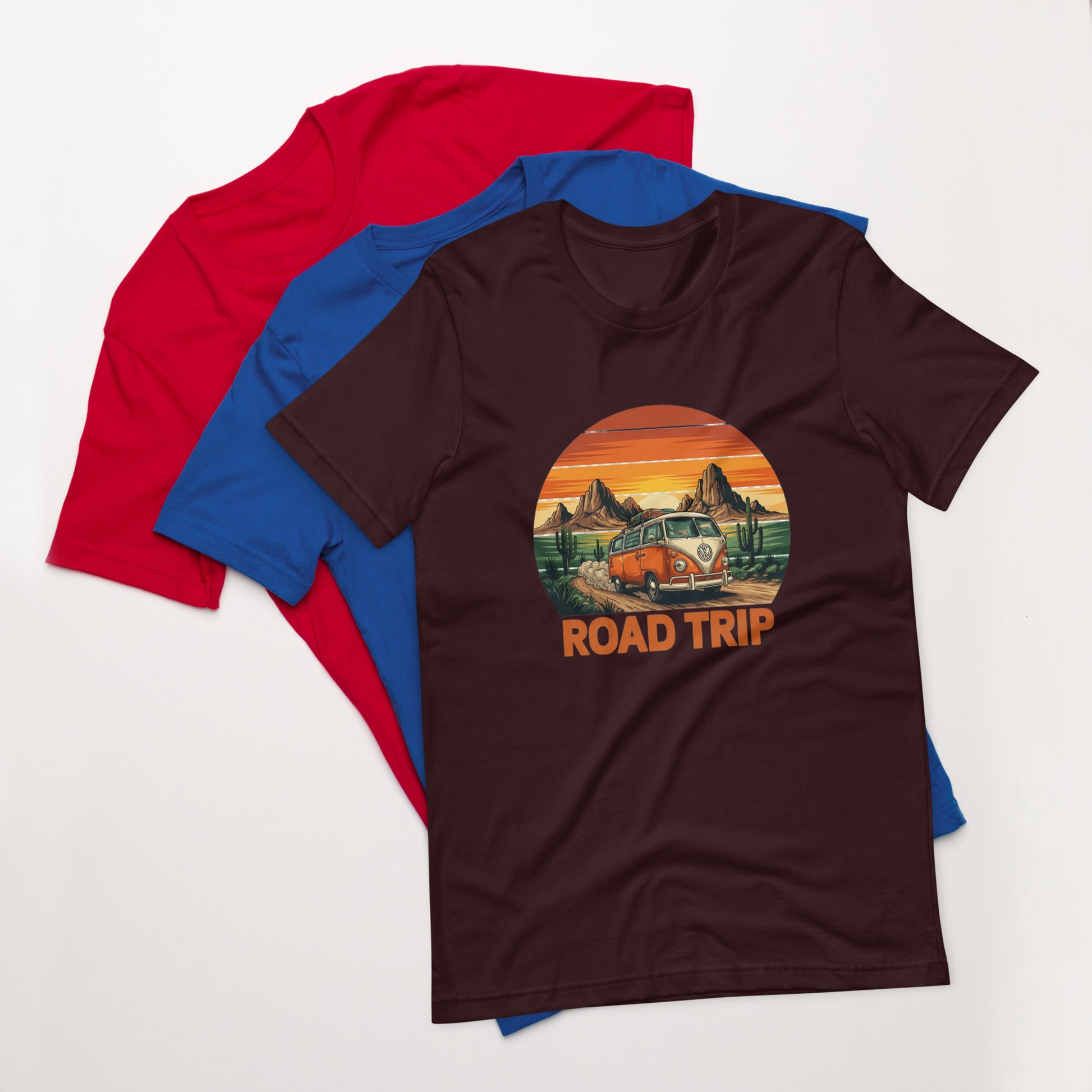 Unisex graphic cotton tee with Road Trip design, adventure shirt for travelers and road warriors