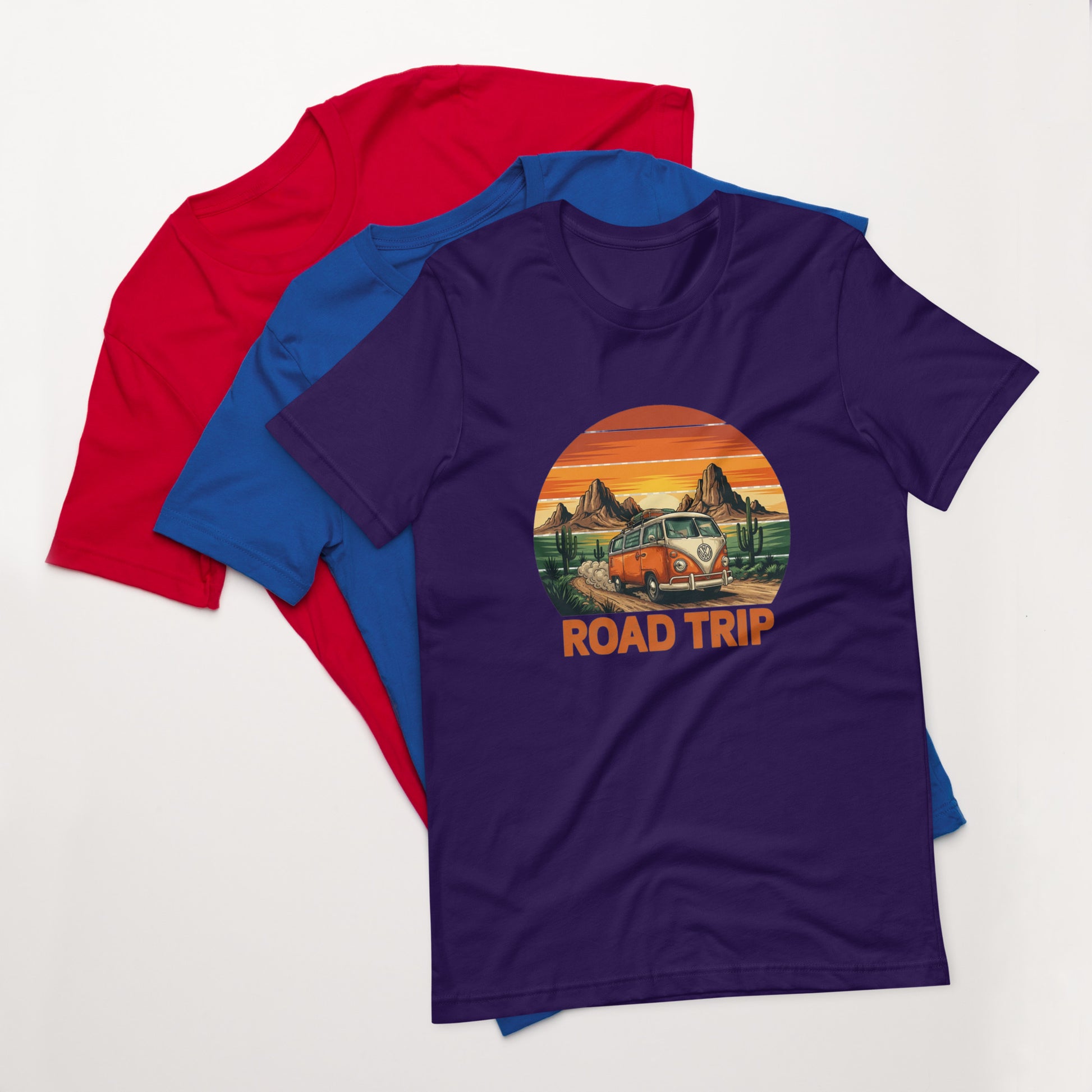 Unisex graphic cotton tee with Road Trip design, adventure shirt for travelers and road warriors