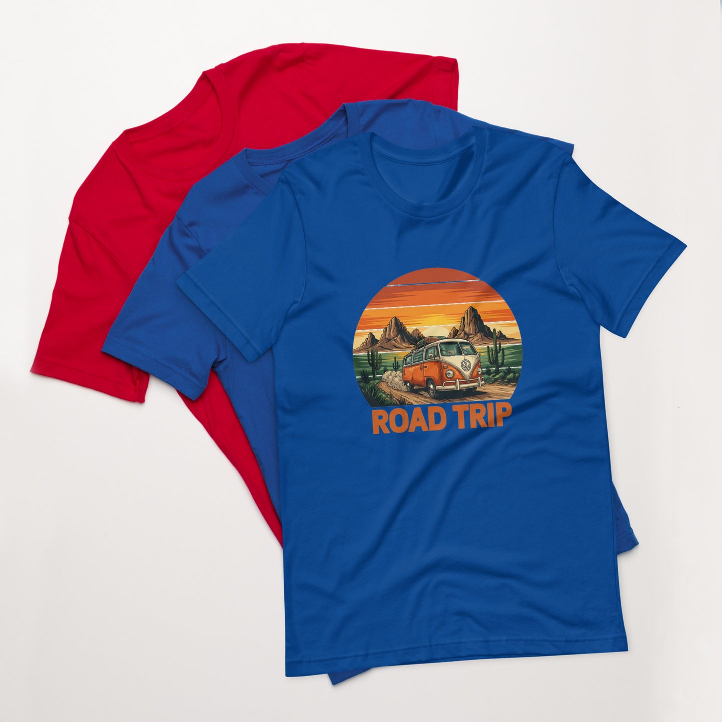 Unisex graphic cotton tee with Road Trip design, adventure shirt for travelers and road warriors