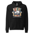 Cat Relaxing - Black Premium Hoodie with sleeping cat on books design, cozy pet lover apparel, Bella+Canvas 3719
