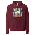Cat Relaxing - Maroon Premium Hoodie with sleeping cat on books design, cozy pet lover apparel, Bella+Canvas 3719