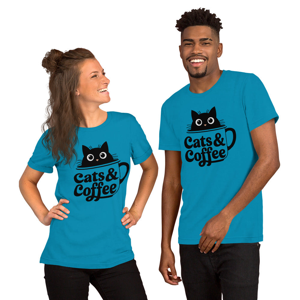 Cats & Coffee Cute Cat Lover T-Shirt | Bella+Canvas 3001 Unisex Graphic Tee by Ortrends