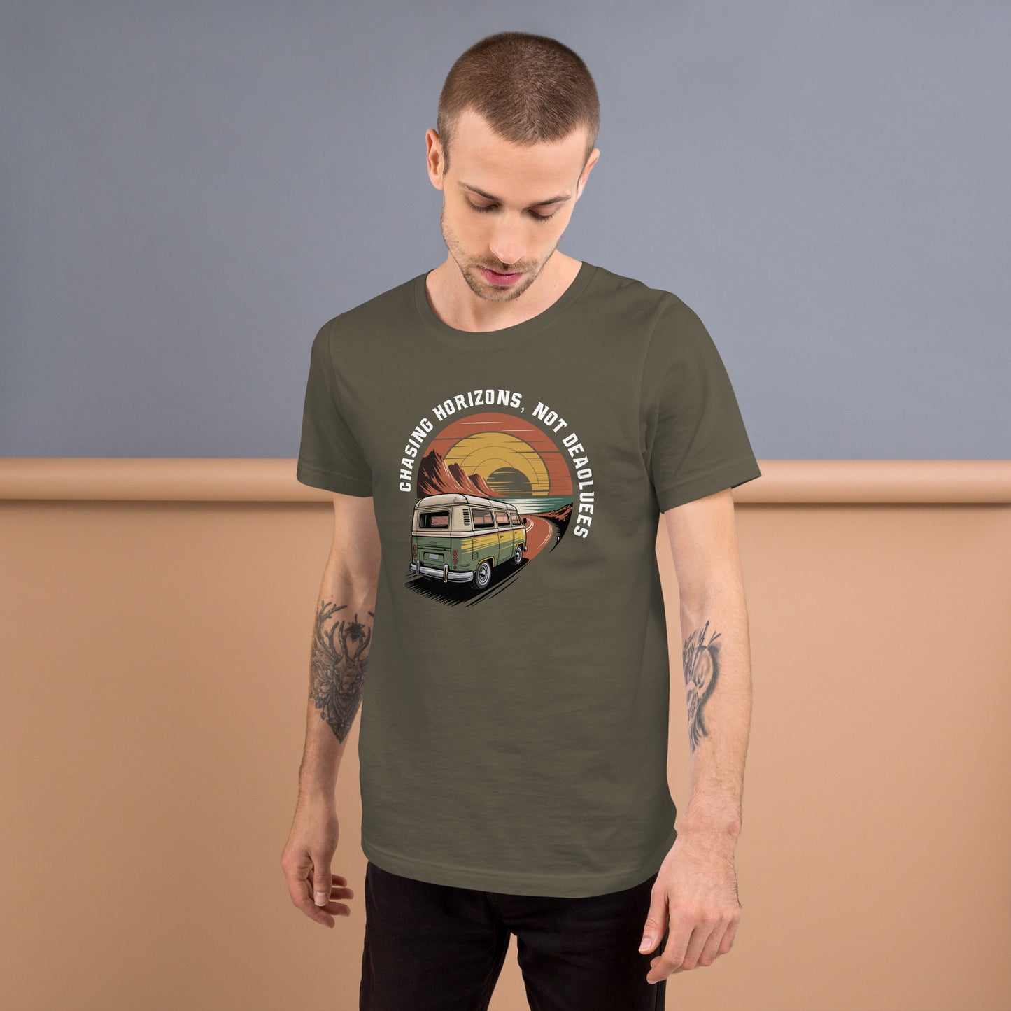 Chasing Horizons Unisex T-Shirt | Bella Canvas DTG Vintage Camper Tee by Ortrends
