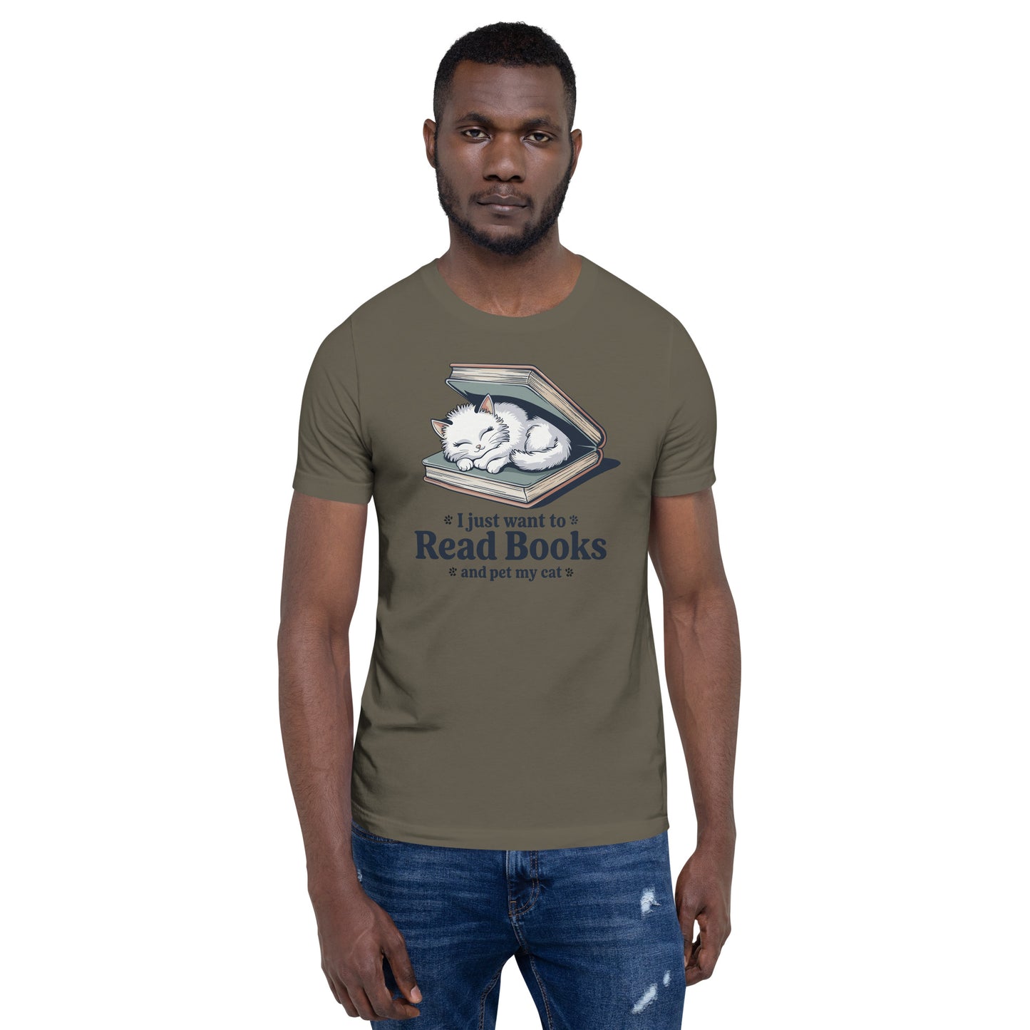 I Just Want to Read Books and Pet My Cat Unisex T-Shirt | Bella Canvas DTG Book Lover Tee by Ortrends