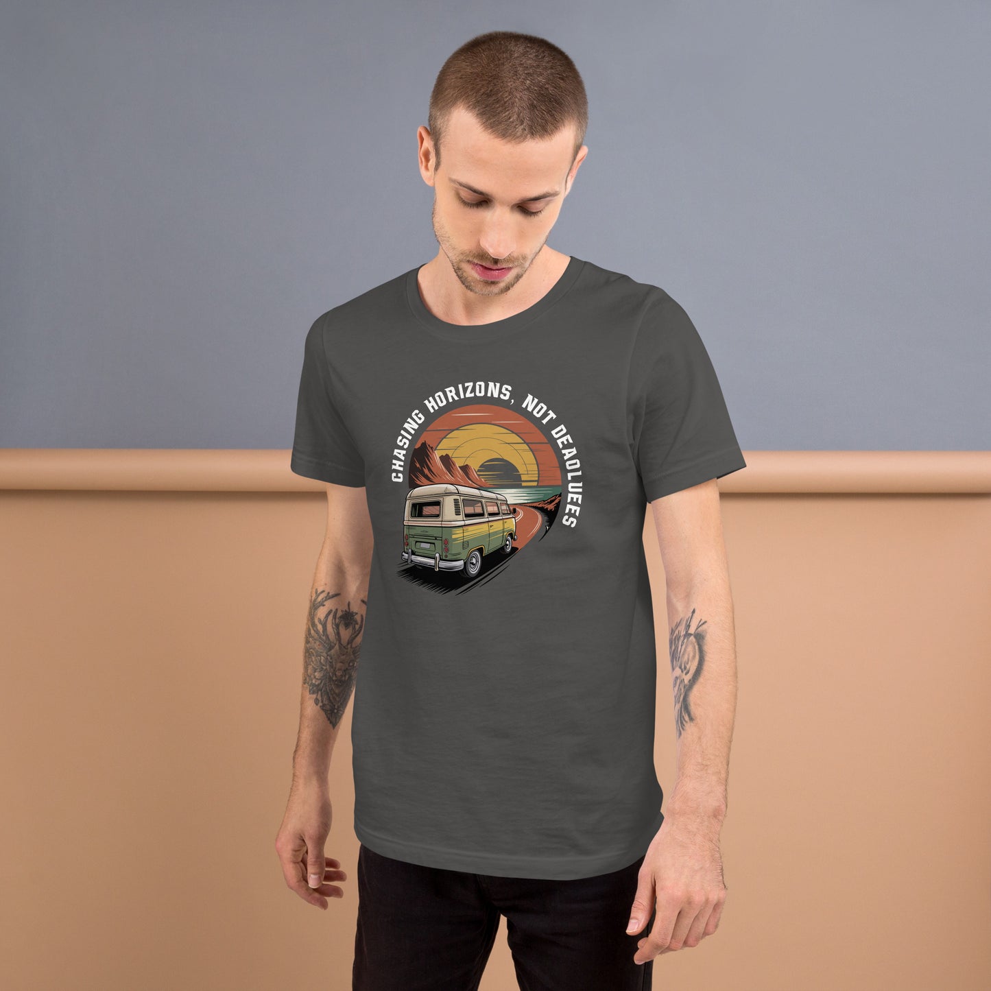 Chasing Horizons Unisex T-Shirt | Bella Canvas DTG Vintage Camper Tee by Ortrends