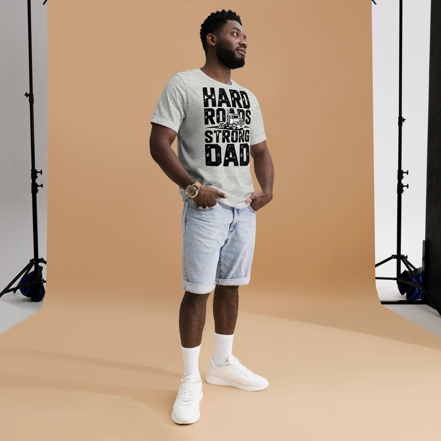 Hard Roads Strong Dad Unisex T-Shirt | Bella Canvas DTG Trucker Tee by Ortrends