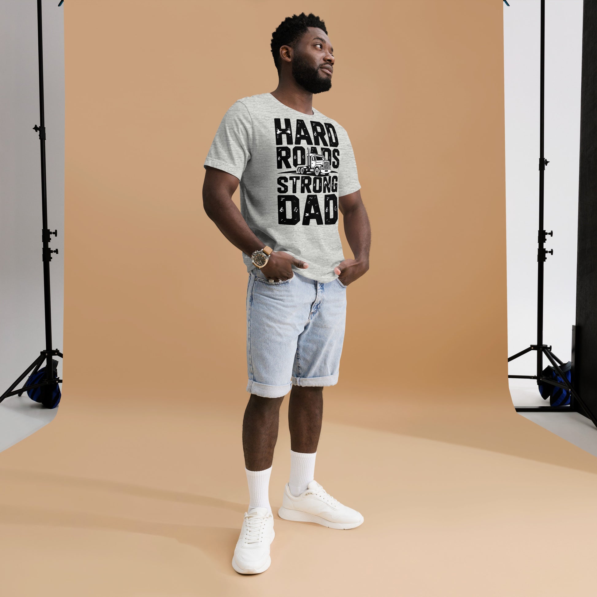 Hard Roads Strong Dad Unisex T-Shirt | Bella Canvas DTG Trucker Tee by Ortrends