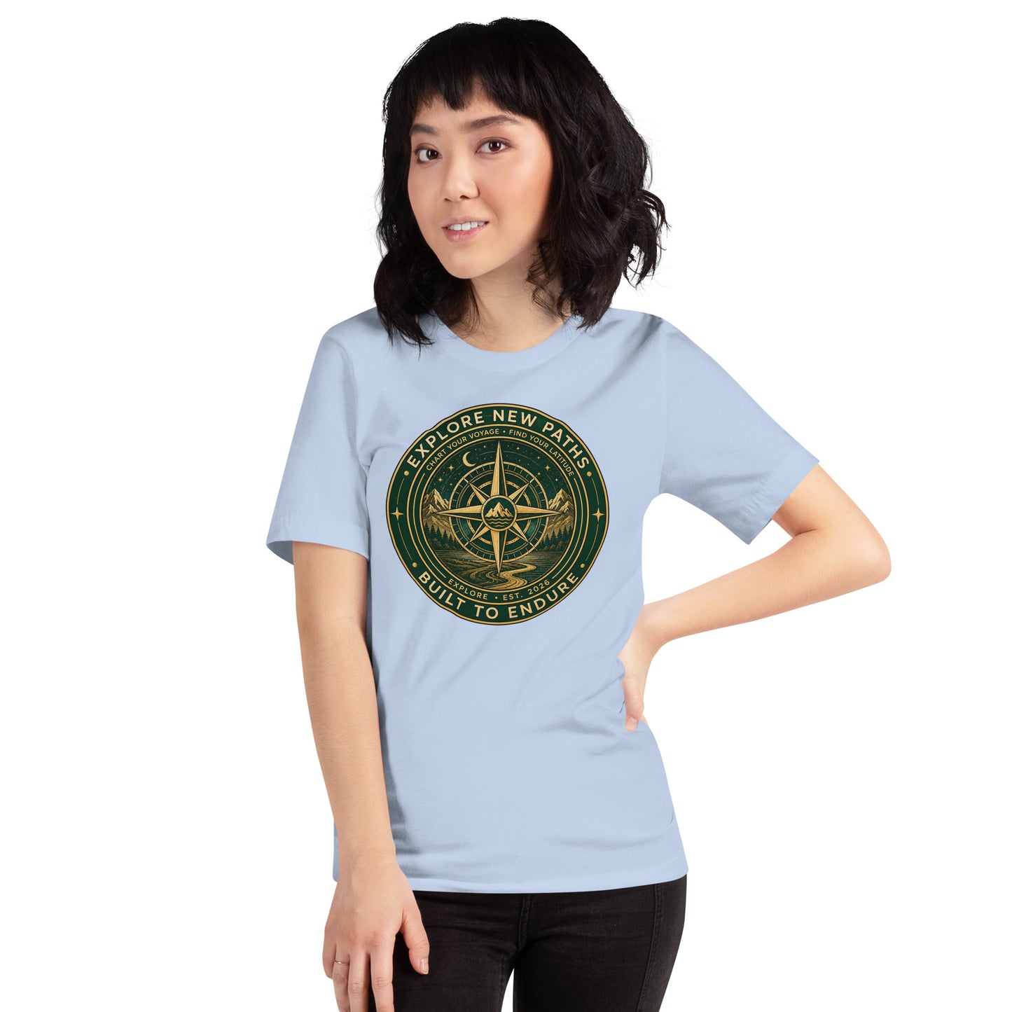 Explore New Paths Unisex T-Shirt | Bella Canvas DTG Adventure Compass Tee by Ortrends