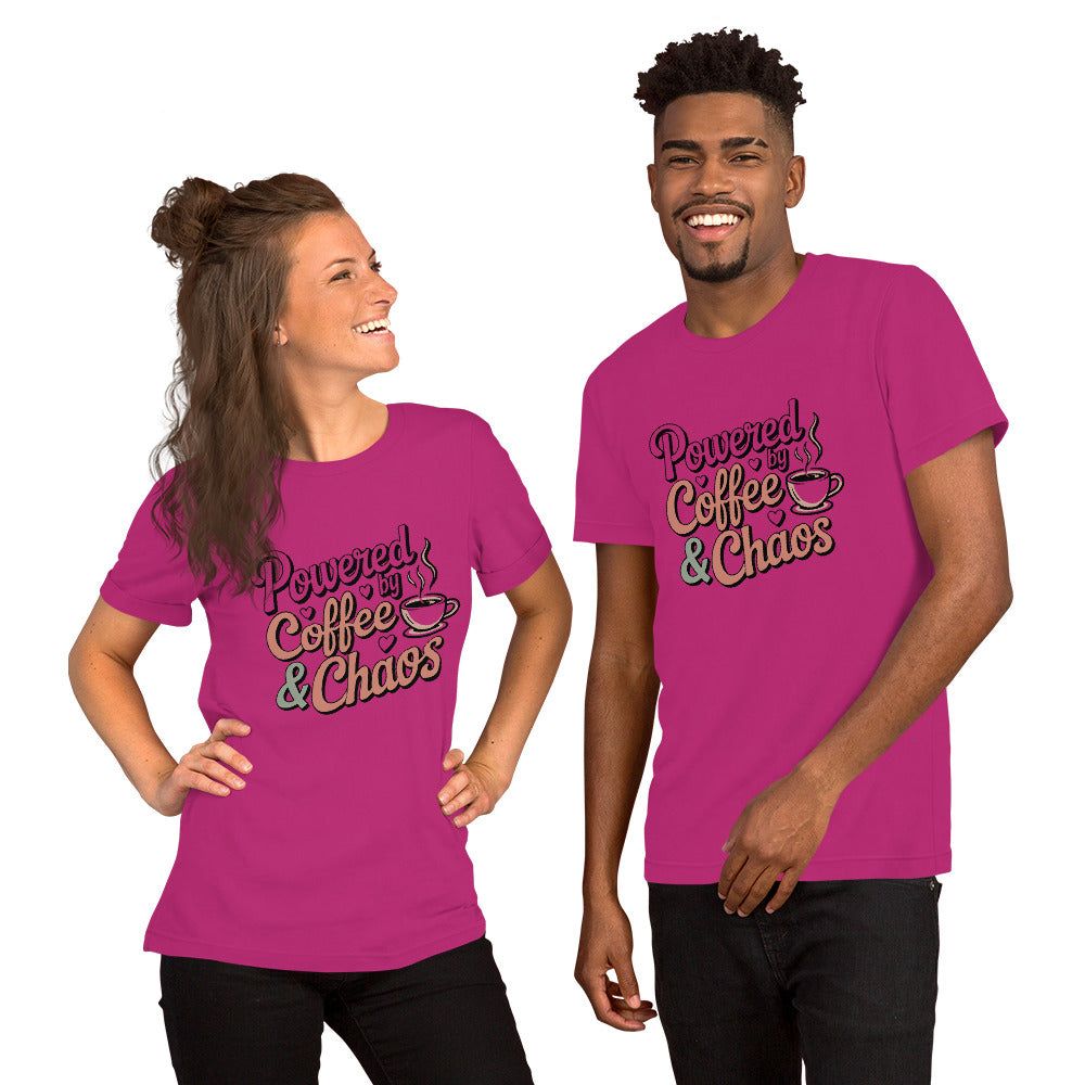 Powered by Coffee & Chaos Unisex T-Shirt | Bella Canvas DTG Coffee Lover Tee by Ortrends