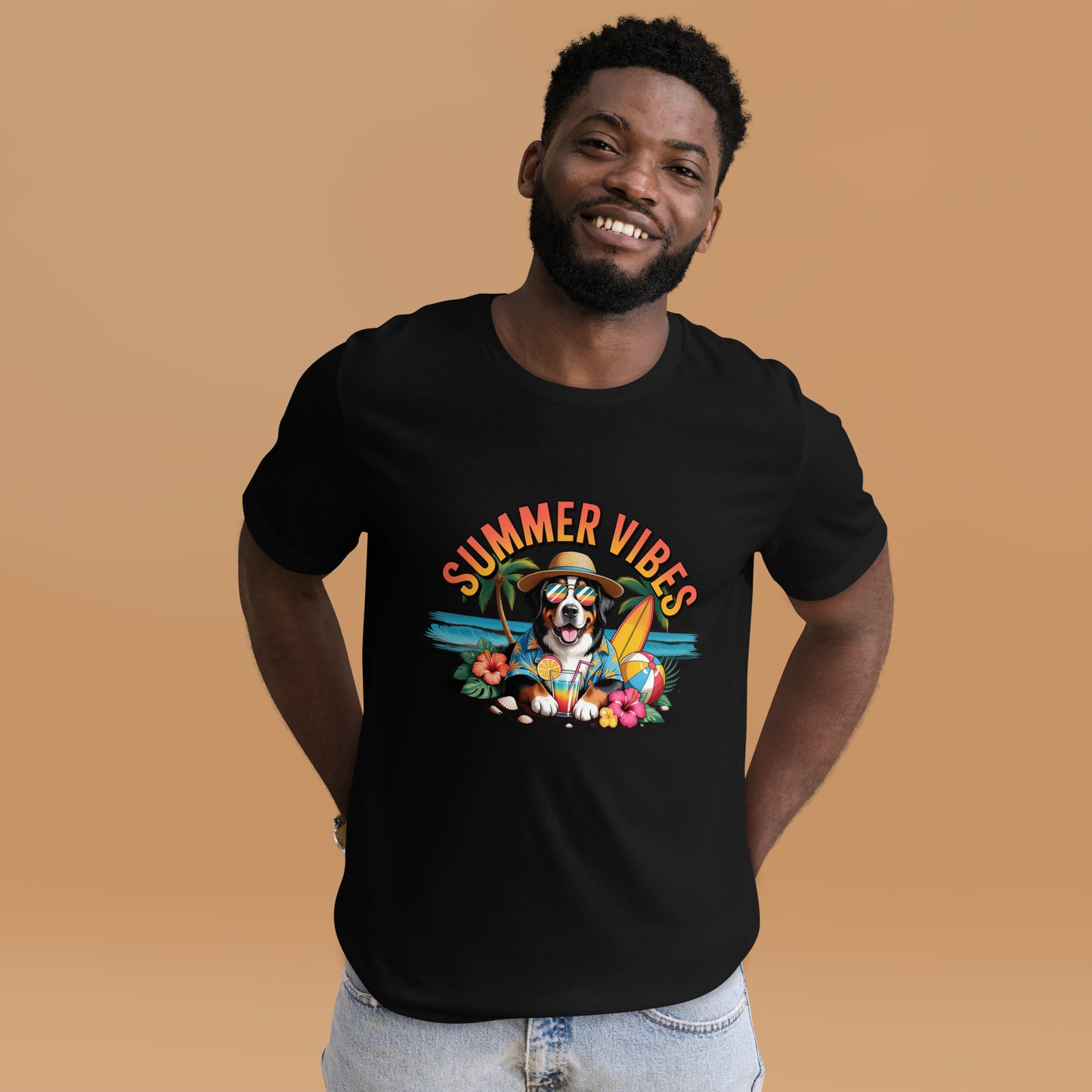 Summer Vibes Dog Unisex T-Shirt | Tropical Vacation Puppy Summer Shirt by Ortrends