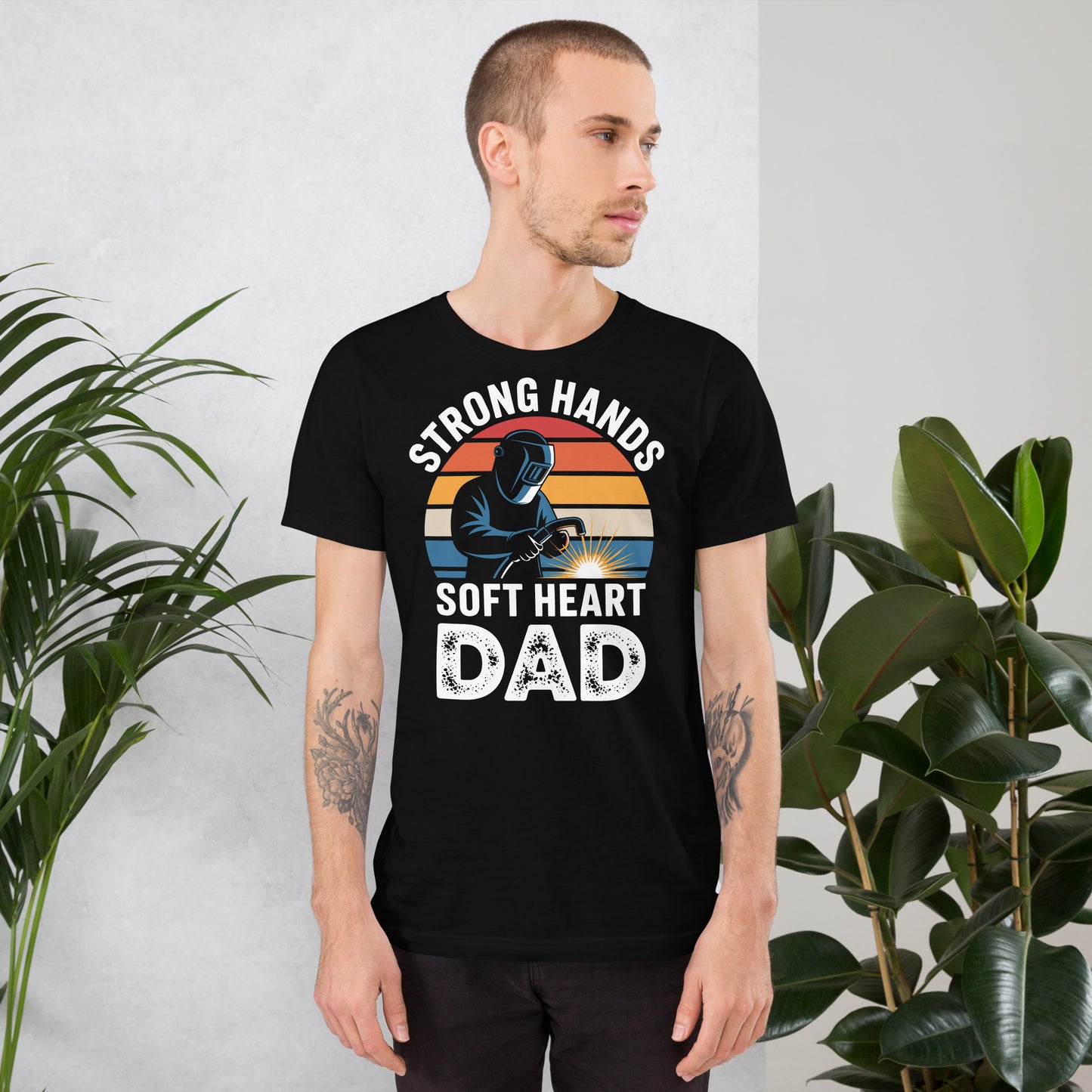 Strong Hands Soft Heart Dad Unisex T-Shirt | Bella Canvas DTG Welder Tee by Ortrends