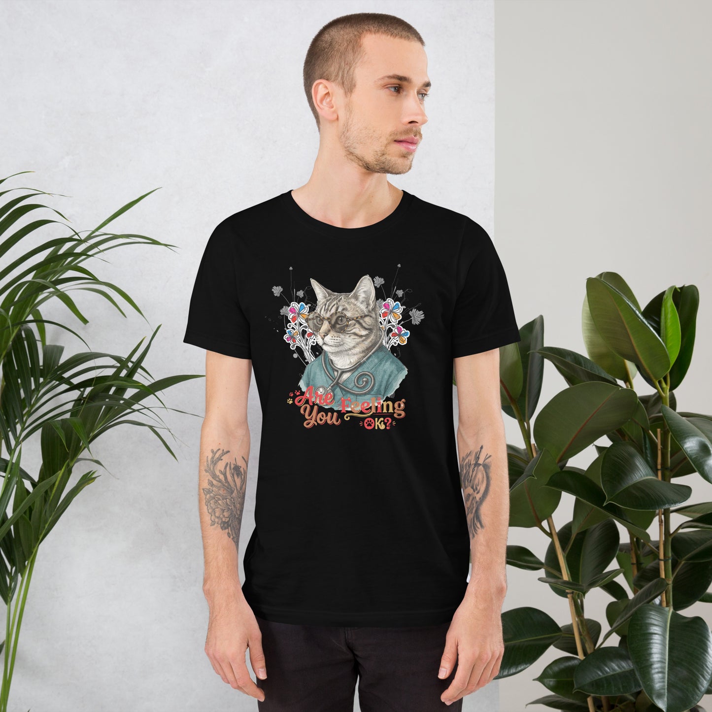 Are You Feeling OK? Funny Cat Nurse T-Shirt | Bella+Canvas 3001 Unisex Graphic Tee by Ortrends
