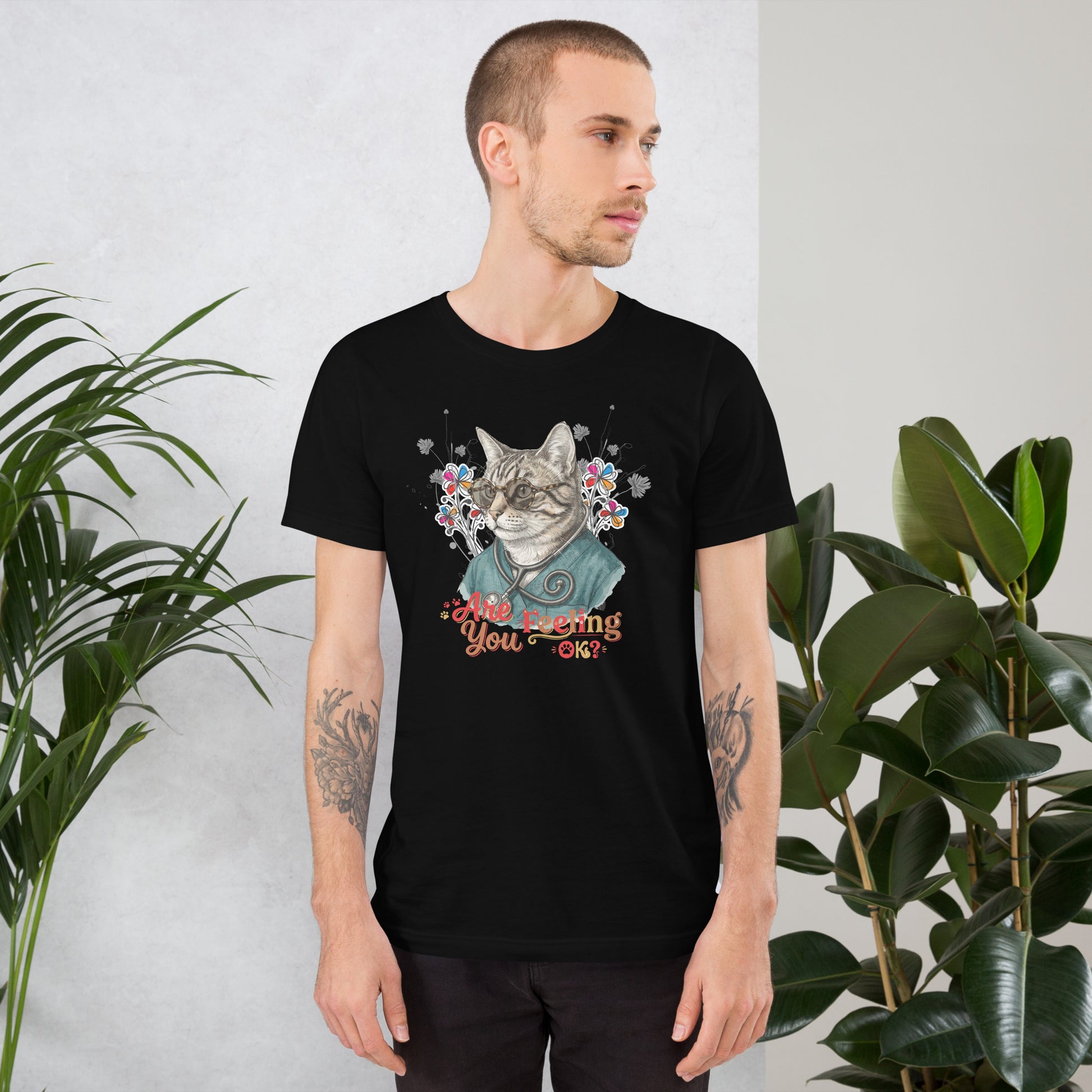 Are You Feeling OK? Funny Cat Nurse T-Shirt | Bella+Canvas 3001 Unisex Graphic Tee by Ortrends