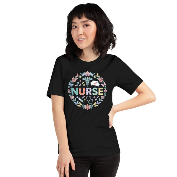 Floral Nurse Unisex T-Shirt | Bella Canvas DTG Nursing Tee by Ortrends