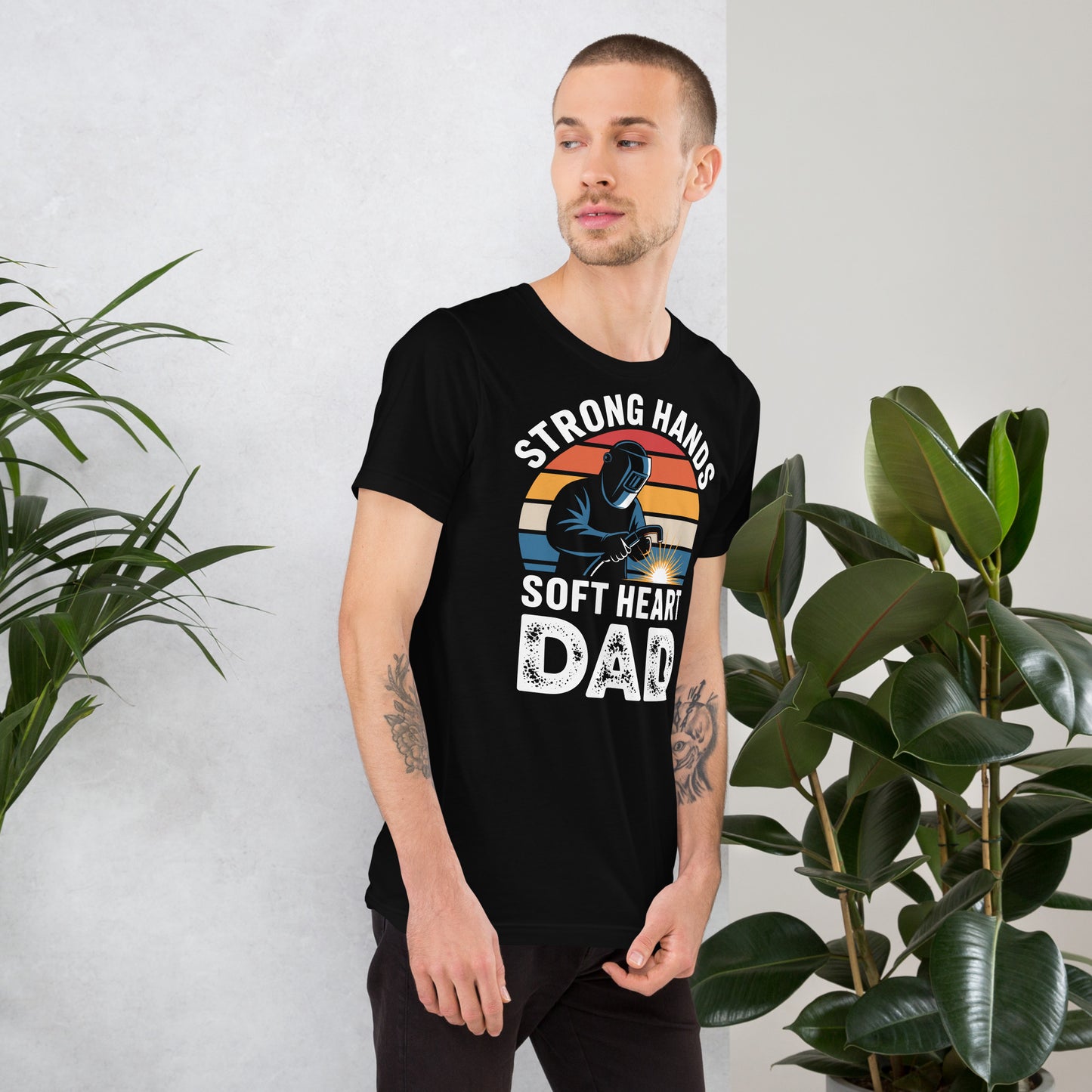 Strong Hands Soft Heart Dad Unisex T-Shirt | Bella Canvas DTG Welder Tee by Ortrends