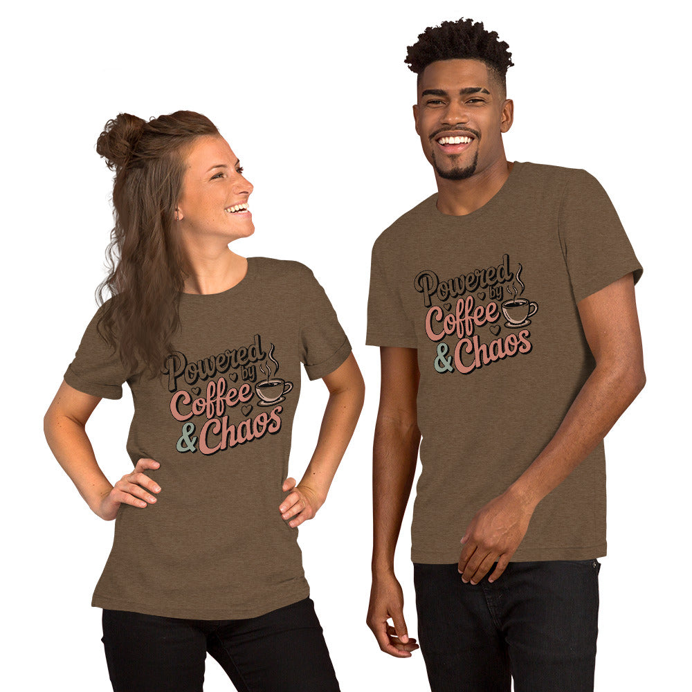 Powered by Coffee & Chaos Unisex T-Shirt | Bella Canvas DTG Coffee Lover Tee by Ortrends