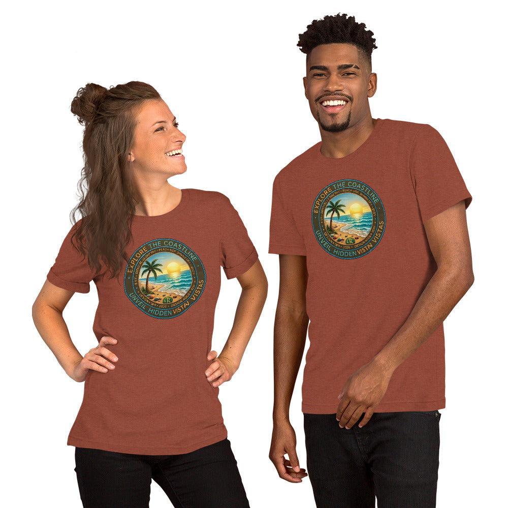 Explore The Coastline Unisex T-Shirt | Bella Canvas DTG Beach Graphic Tee by Ortrends