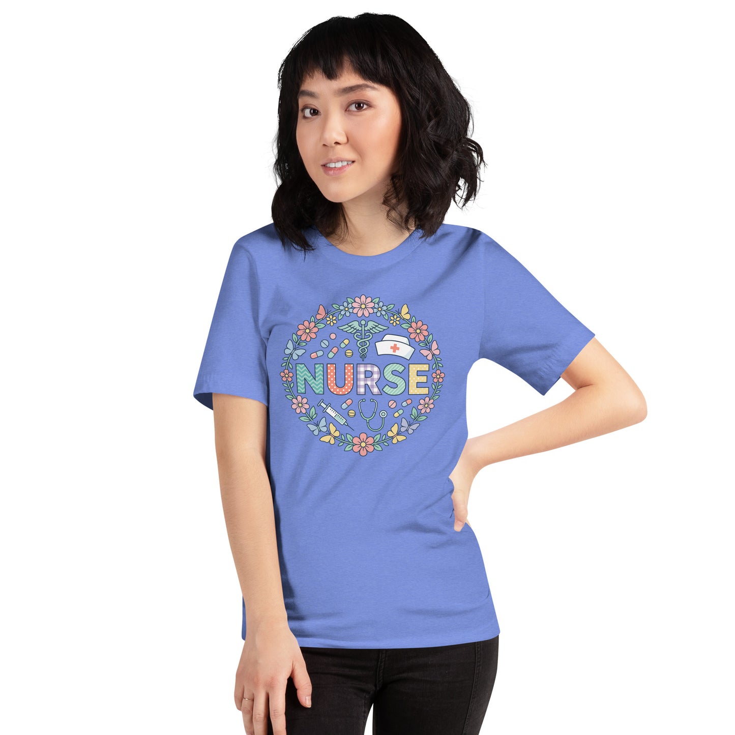 Floral Nurse Unisex T-Shirt | Bella Canvas DTG Nursing Tee by Ortrends