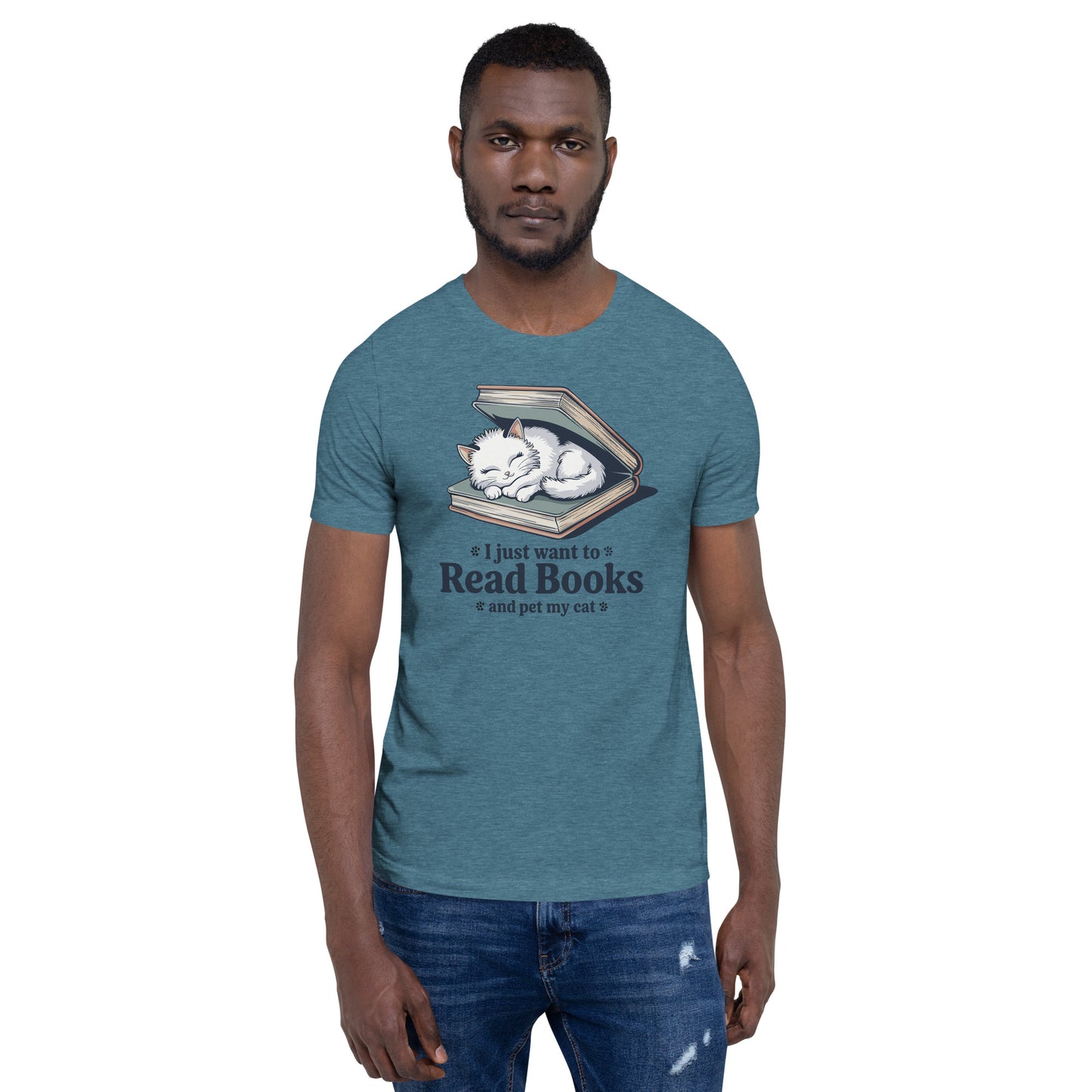 I Just Want to Read Books and Pet My Cat Unisex T-Shirt | Bella Canvas DTG Book Lover Tee by Ortrends