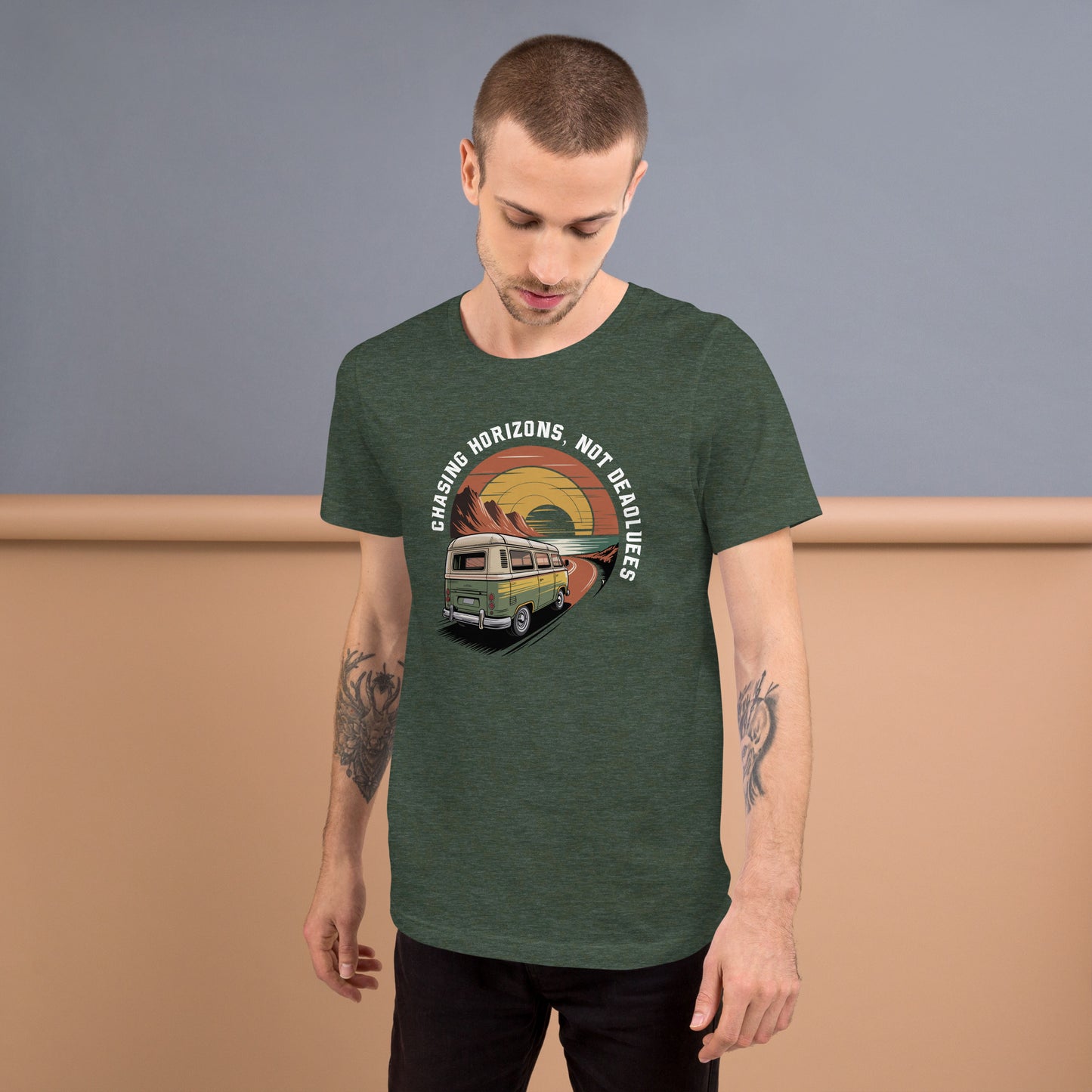 Chasing Horizons Unisex T-Shirt | Bella Canvas DTG Vintage Camper Tee by Ortrends