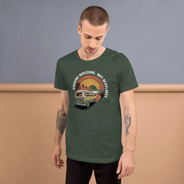 Chasing Horizons Unisex T-Shirt | Bella Canvas DTG Vintage Camper Tee by Ortrends