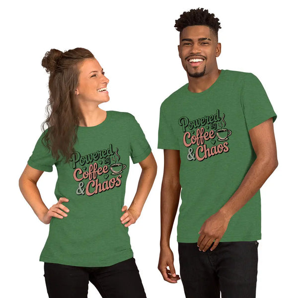 Powered by Coffee & Chaos Unisex T-Shirt | Bella Canvas DTG Coffee Lover Tee by Ortrends