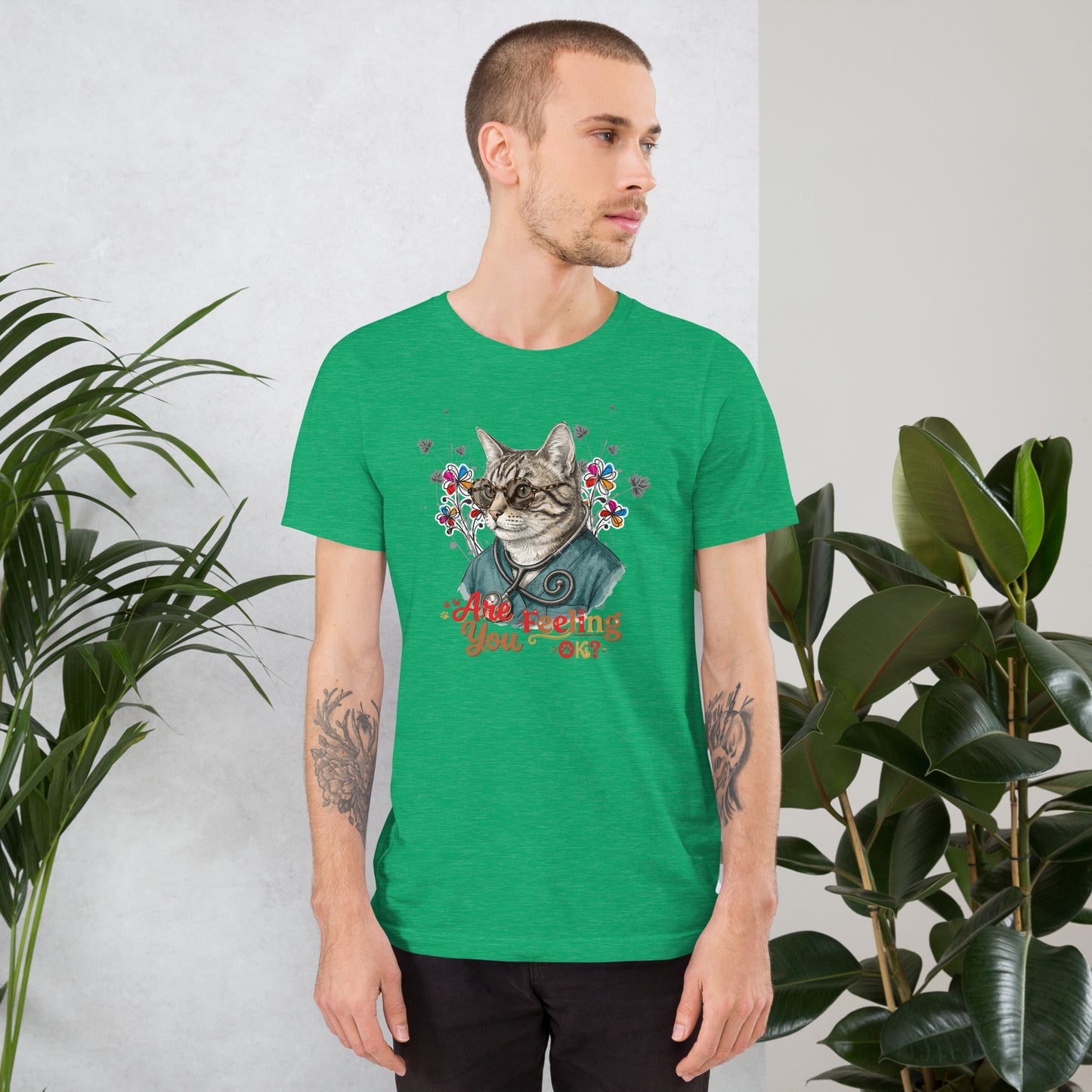 Are You Feeling OK? Funny Cat Nurse T-Shirt | Bella+Canvas 3001 Unisex Graphic Tee by Ortrends