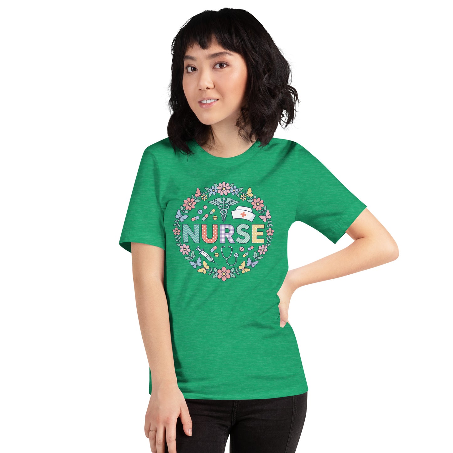 Floral Nurse Unisex T-Shirt | Bella Canvas DTG Nursing Tee by Ortrends