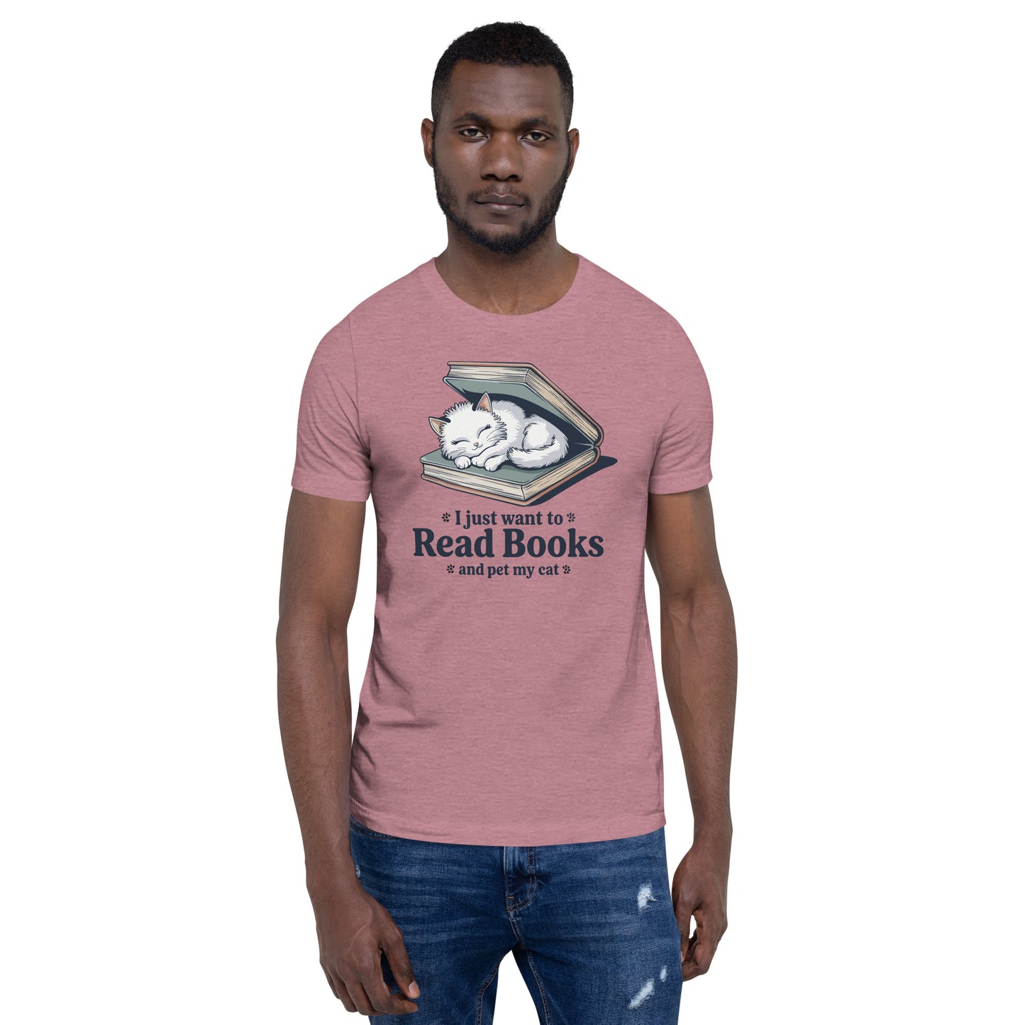 I Just Want to Read Books and Pet My Cat Unisex T-Shirt | Bella Canvas DTG Book Lover Tee by Ortrends