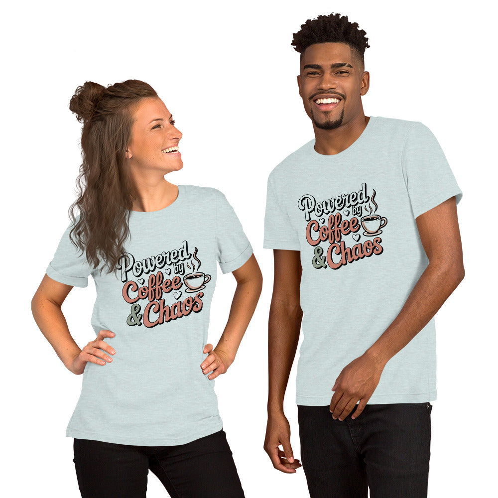 Powered by Coffee & Chaos Unisex T-Shirt | Bella Canvas DTG Coffee Lover Tee by Ortrends