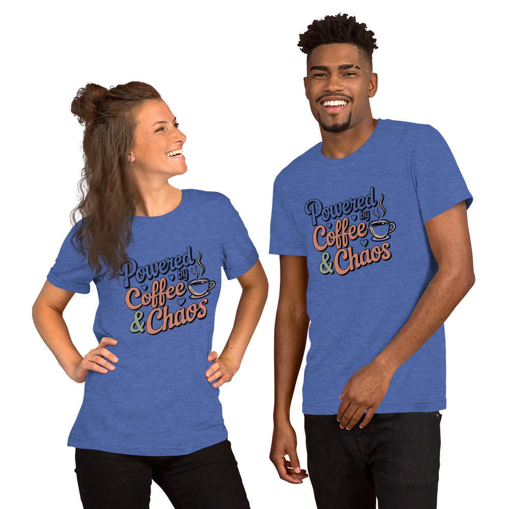 Powered by Coffee & Chaos Unisex T-Shirt | Bella Canvas DTG Coffee Lover Tee by Ortrends