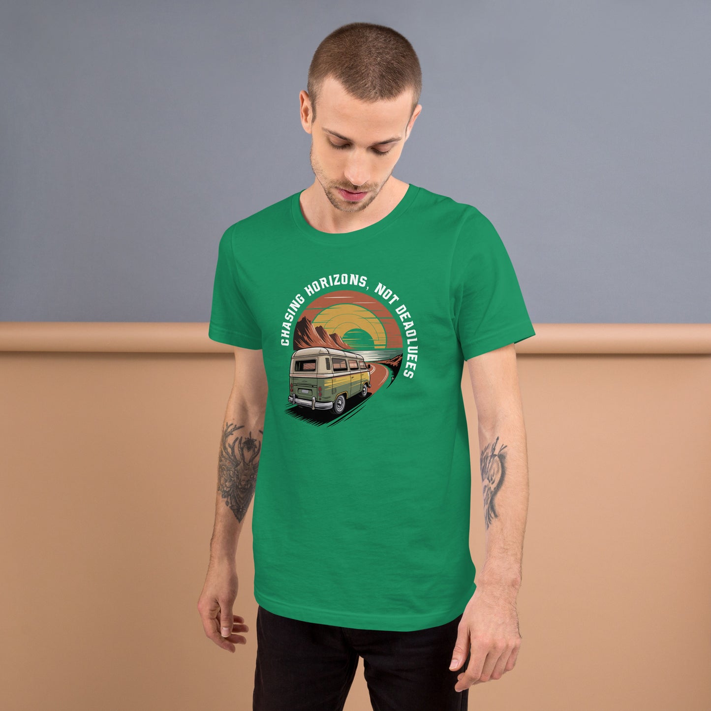 Chasing Horizons Unisex T-Shirt | Bella Canvas DTG Vintage Camper Tee by Ortrends