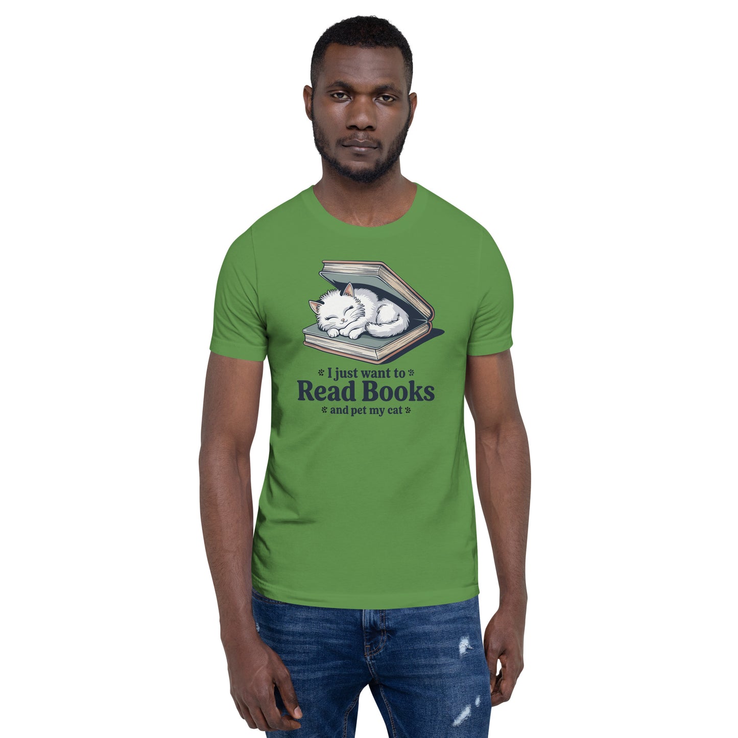 I Just Want to Read Books and Pet My Cat Unisex T-Shirt | Bella Canvas DTG Book Lover Tee by Ortrends