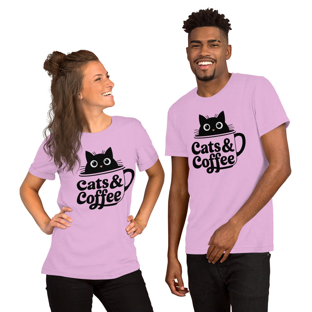 Cats & Coffee Cute Cat Lover T-Shirt | Bella+Canvas 3001 Unisex Graphic Tee by Ortrends