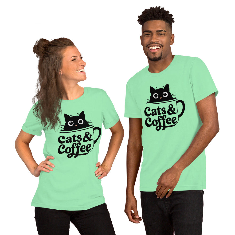 Cats & Coffee Cute Cat Lover T-Shirt | Bella+Canvas 3001 Unisex Graphic Tee by Ortrends
