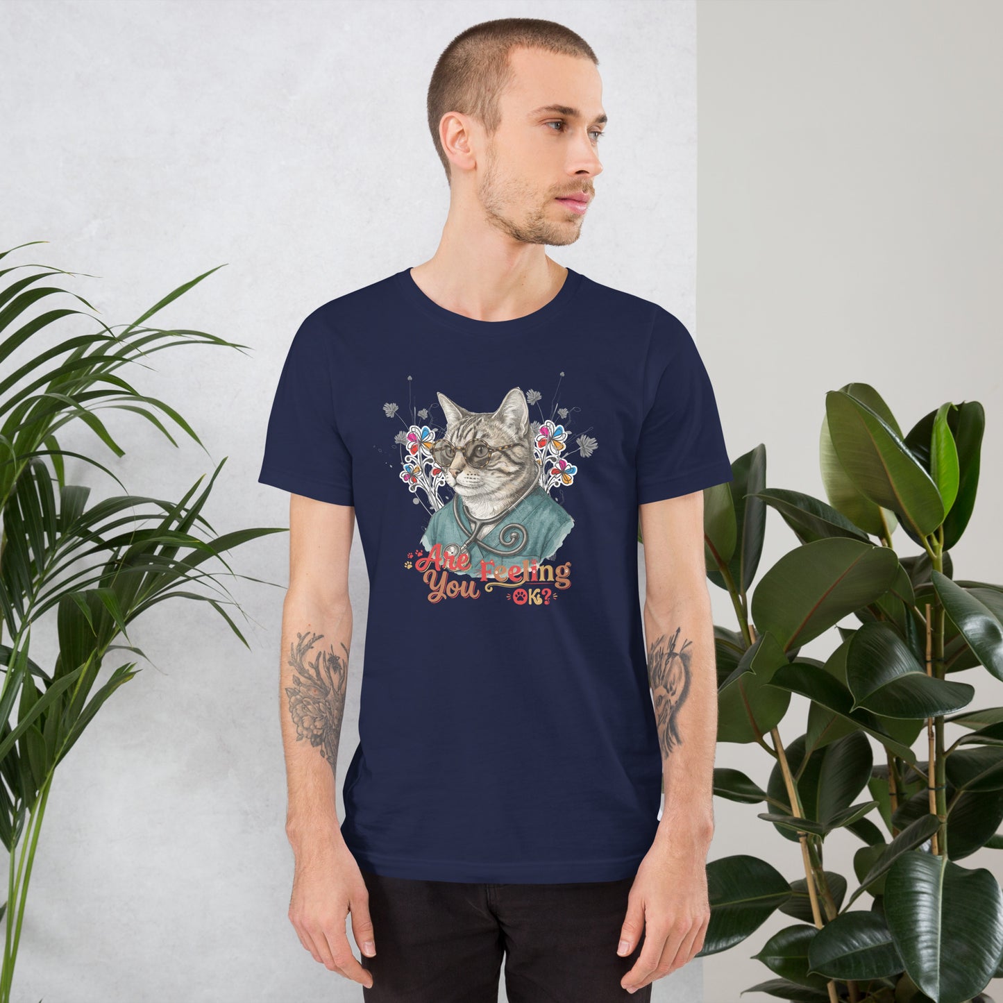 Are You Feeling OK? Funny Cat Nurse T-Shirt | Bella+Canvas 3001 Unisex Graphic Tee by Ortrends