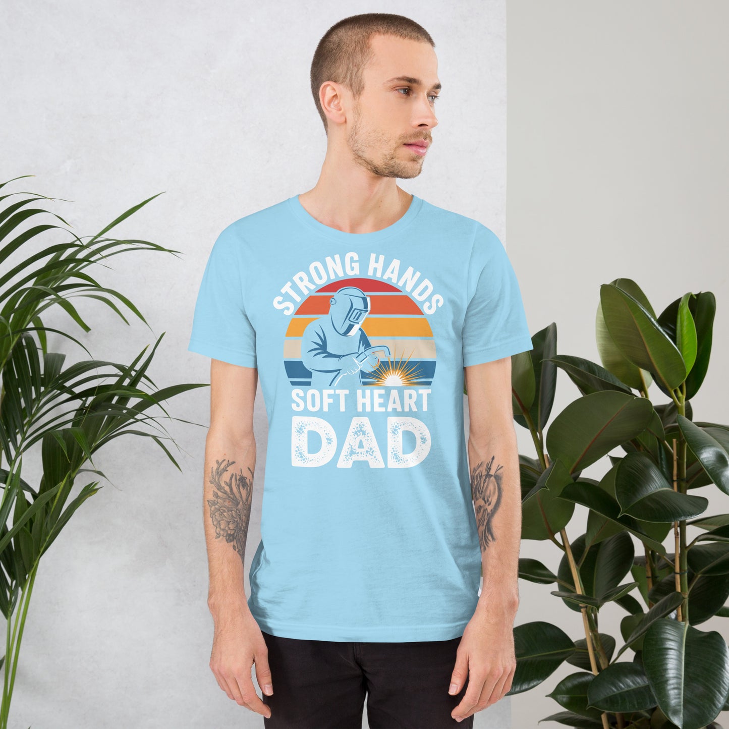 Strong Hands Soft Heart Dad Unisex T-Shirt | Bella Canvas DTG Welder Tee by Ortrends