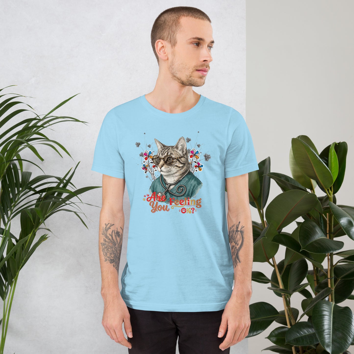 Are You Feeling OK? Funny Cat Nurse T-Shirt | Bella+Canvas 3001 Unisex Graphic Tee by Ortrends