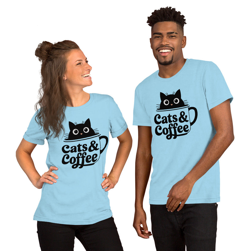 Cats & Coffee Cute Cat Lover T-Shirt | Bella+Canvas 3001 Unisex Graphic Tee by Ortrends