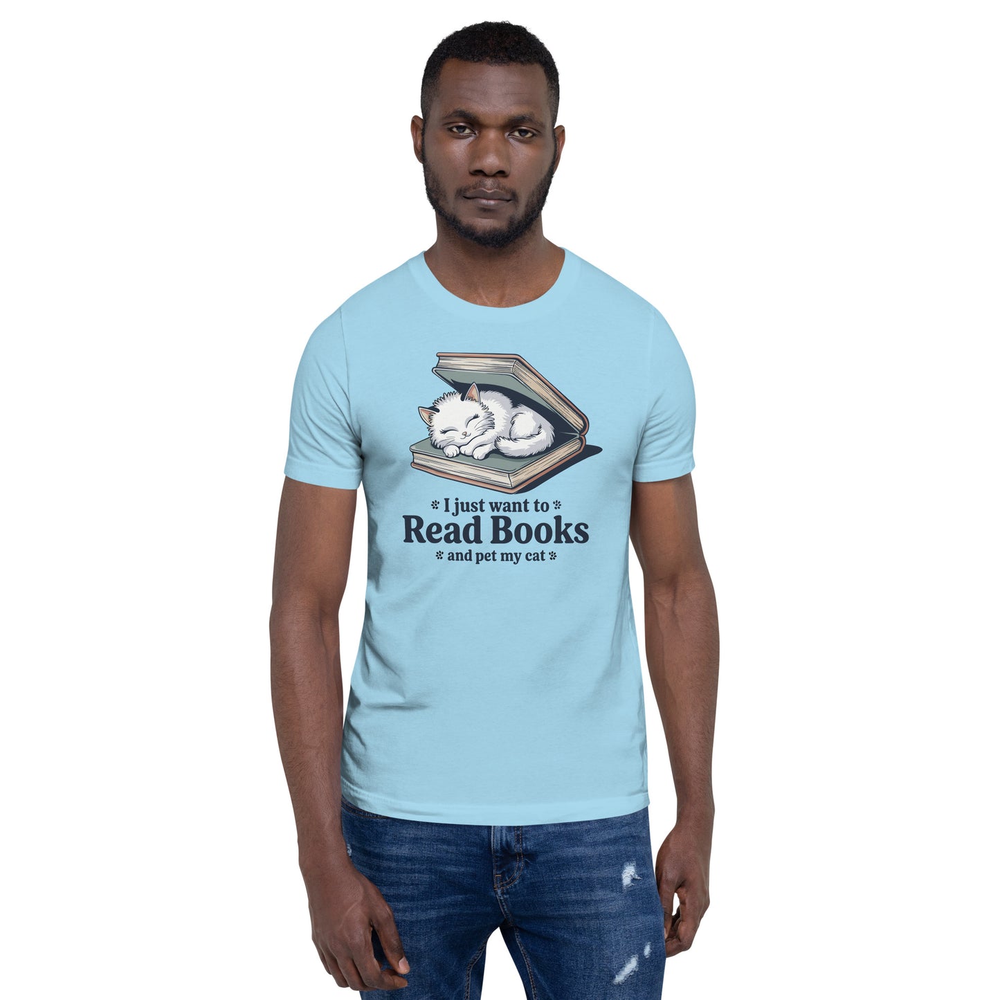 I Just Want to Read Books and Pet My Cat Unisex T-Shirt | Bella Canvas DTG Book Lover Tee by Ortrends